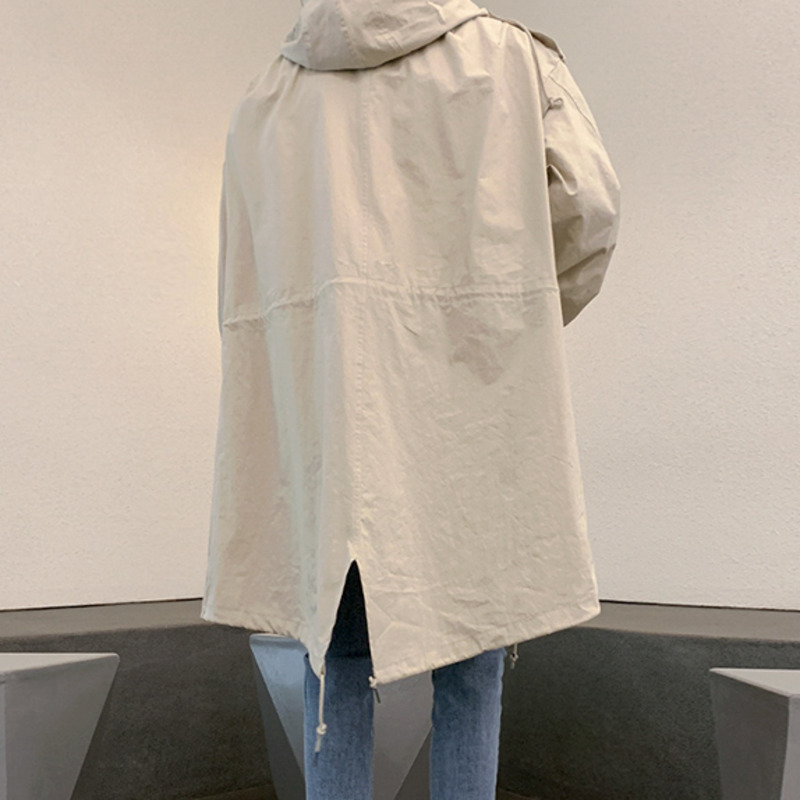 IEFB Hooded Loose Big Size Clothes Men's Mid Length Korean Fashion Cool Loose Casual Autumn Work Coat Drawstring Jacket 9Y4517 210524