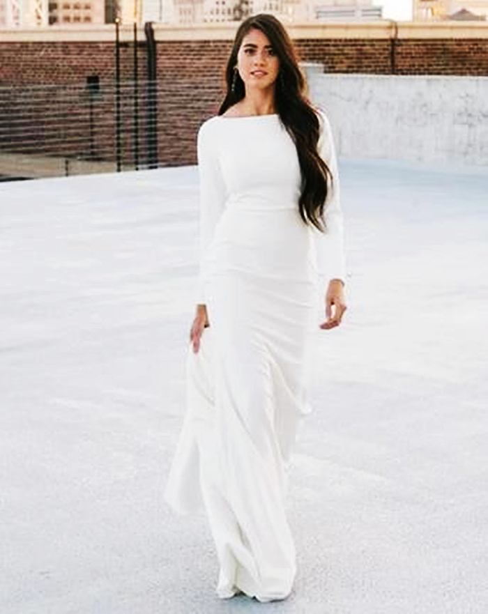 Autumn Simple Mermaid Wedding Dresses Long Sleeve Satin Bridal Gowns Back Button Modest Muslim Reception Dress Sweep Train, Royal blue
Autumn Simple Mermaid Wedding Dresses Long Sleeve Satin Bridal Gowns Back Button Modest Muslim Reception Dress Sweep Train, Royal blue