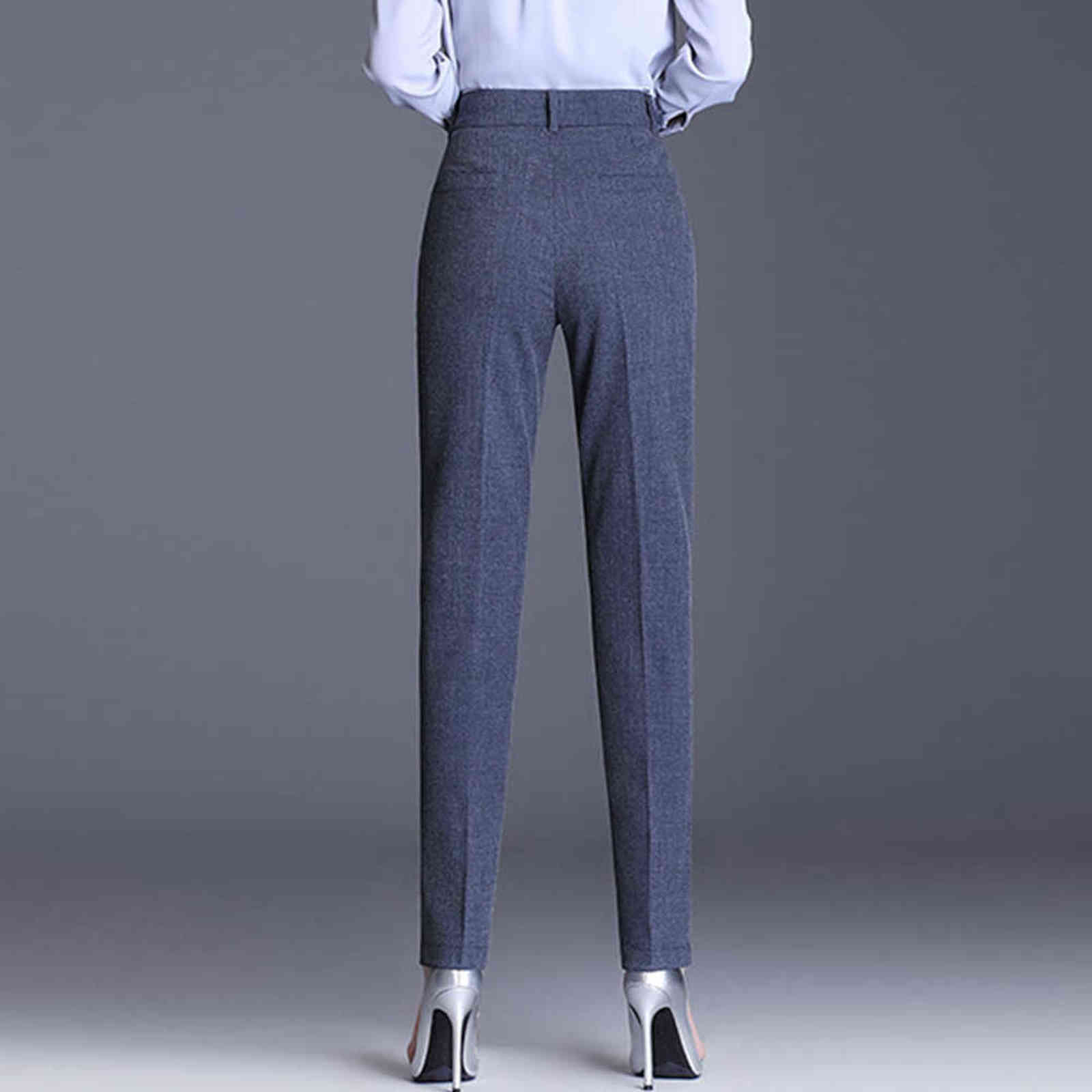 Plus Size High Waist Women's Pants Black Work Wear Office Elegant Straight Female Quality Gray Casual Trousers 211115