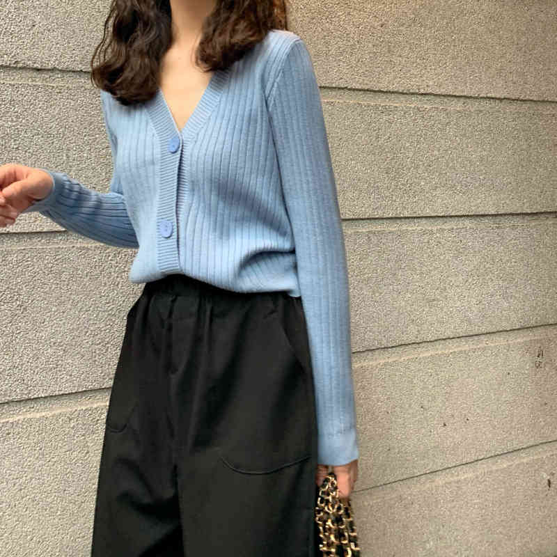 Lucyever Autumn Sexy V Neck Button Stripe Cardigans Women Korean Single-breasted Sweaters Woman Loose Casual Knitted Tops Female 210521wtt
