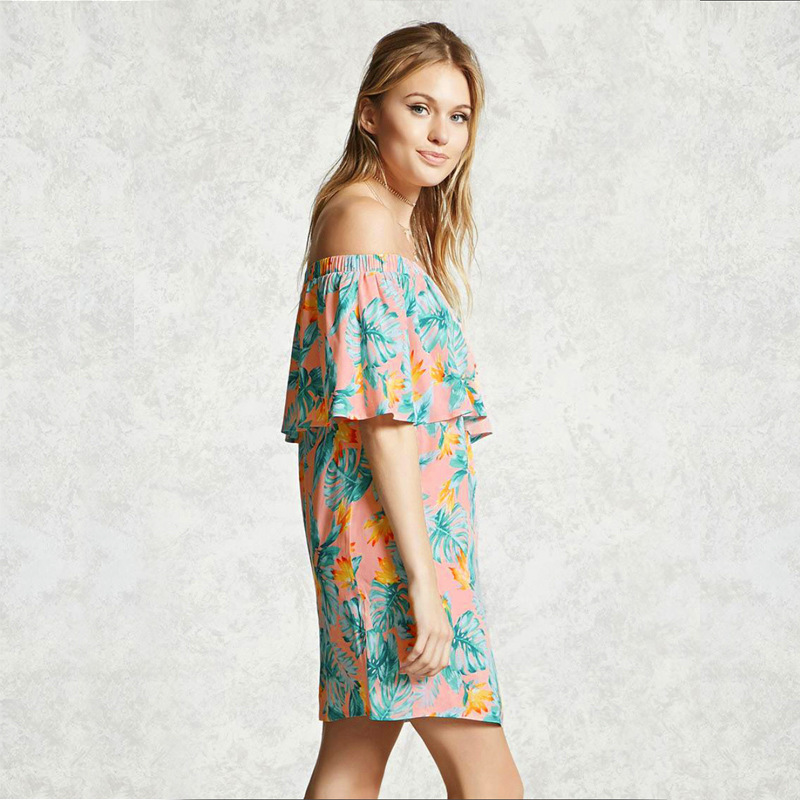 Women Dress Slash Neck Sexy Off Shoulder Plus Size Vintage Print Girls Summer es 210513