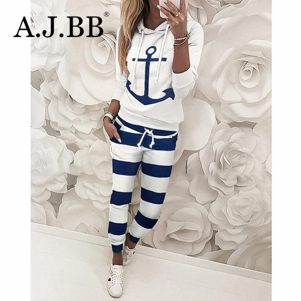 Autumn leisure anchor print womens sports suit fashion loose hooded collar long sleeve T-shirt and trousers two-piece suit, Blue
Autumn leisure anchor print womens sports suit fashion loose hooded collar long sleeve T-shirt and trousers two-piece suit, Blue