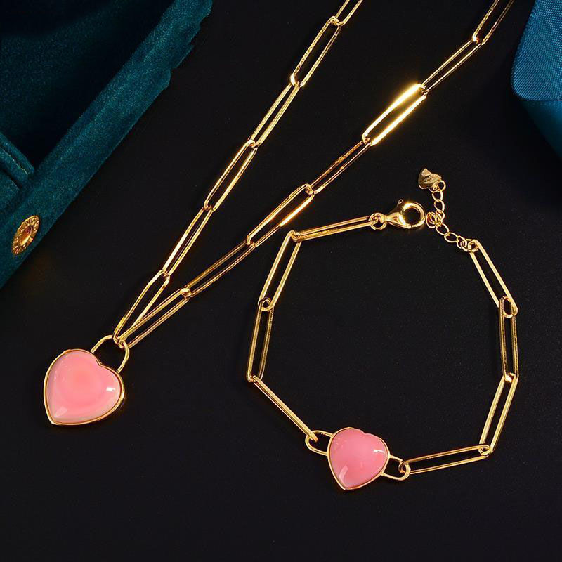 Inspiration design chain pink love necklace bracelet light luxury exquisite fashion ladies wedding silver jewelry, White
Inspiration design chain pink love necklace bracelet light luxury exquisite fashion ladies wedding silver jewelry, White