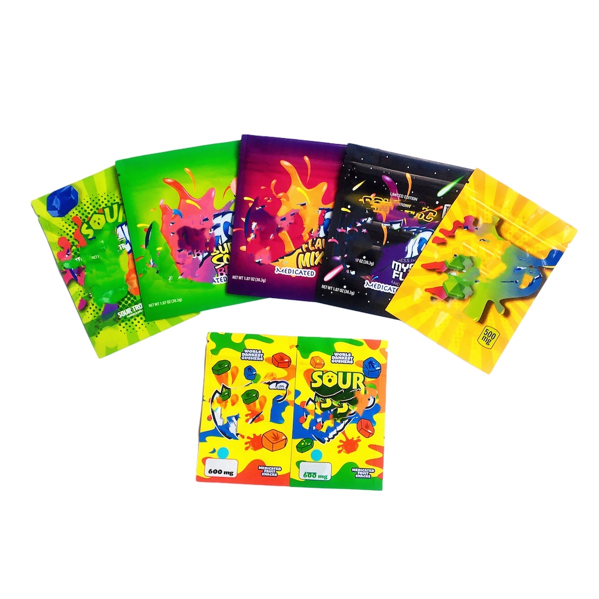 Sour Exotic Mylar Packing Bag Medibles Edibles Reusable Zip Lock Smell Proof Plastic packaging Baggies Tropical Gummies
Sour Exotic Mylar Packing Bag Medibles Edibles Reusable Zip Lock Smell Proof Plastic packaging Baggies Tropical Gummies