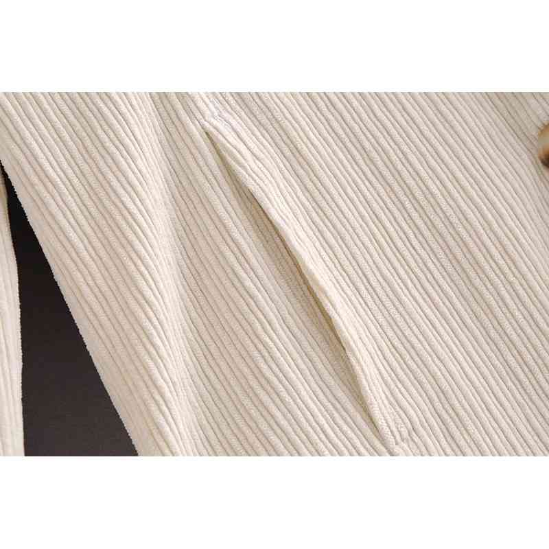 Autumn Corduroy Mid Long Blazer Beige Vintage Women Notched sleeve Single-breasted button Suit Casual Coat Outwear 210429