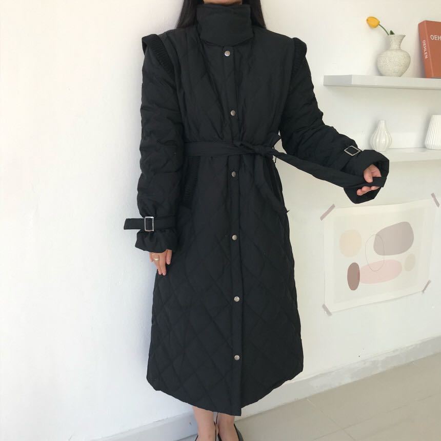 OL Autumn Winter Coat Women Parkas Vintage Work Wear Outwear Elegant Warm Lace-up Loose Female Long Overcoat 210421