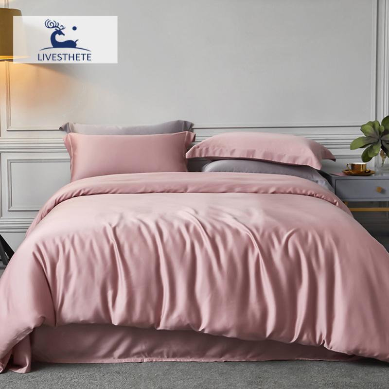 Bedding Sets Liv-Esthete 100% Natural Silk Noble Pink Set Duvet Cover Flat Sheet Luxury Double King Bed Linen For Sleepping, 003