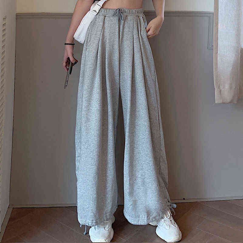 MINGLIUSILI Gray Jogger Summer Korean Fashion Sweatpants High Waist Solid Color Streetwear Loose Casual Pants 211124Z