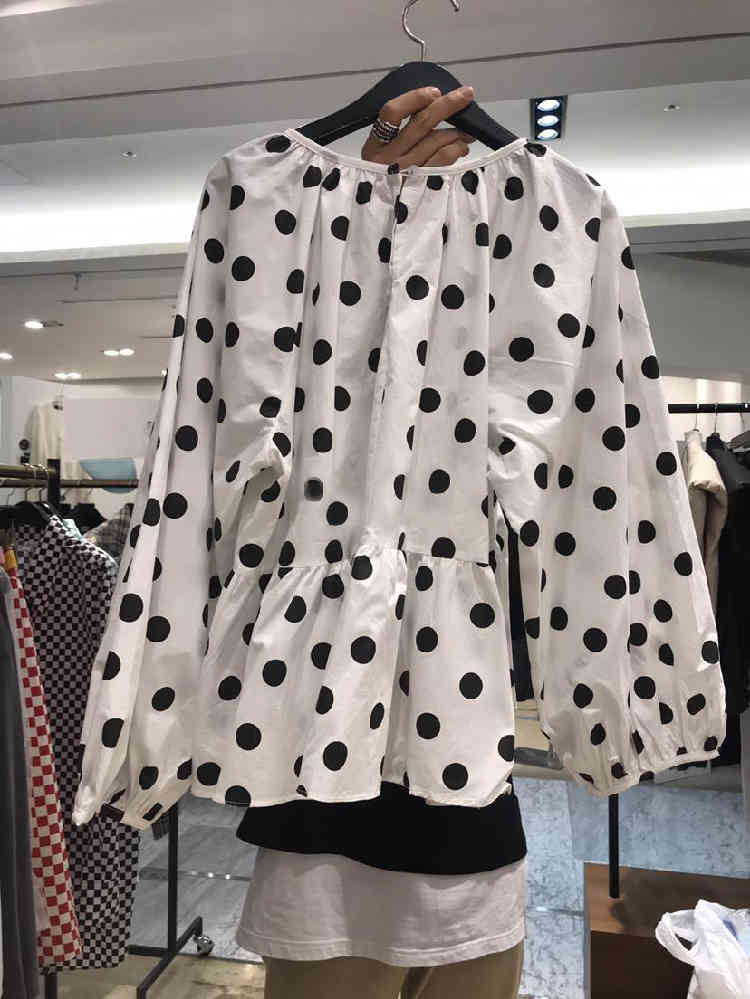 Nomikuma Korean Dot Ruffle Women Blouse Causal Puff Sleeve O-neck Shirt Spring New Blusas Ropa Para Mujeres De Moda 6F503 210427