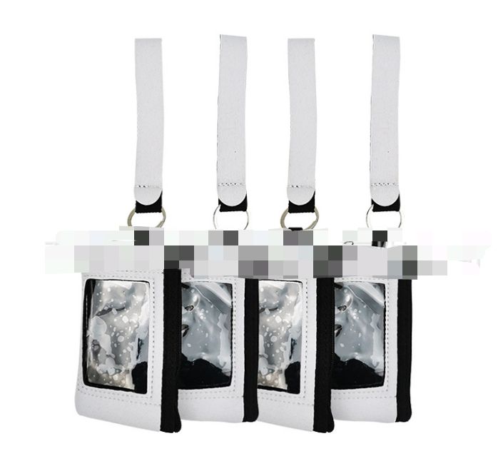 2021 NEW Sublimation Blank Credit Card Holder Slot Wallets Thermal Heat Transfer Print Neoprene Purse with Lanyard Wristlet Wallets Handbags