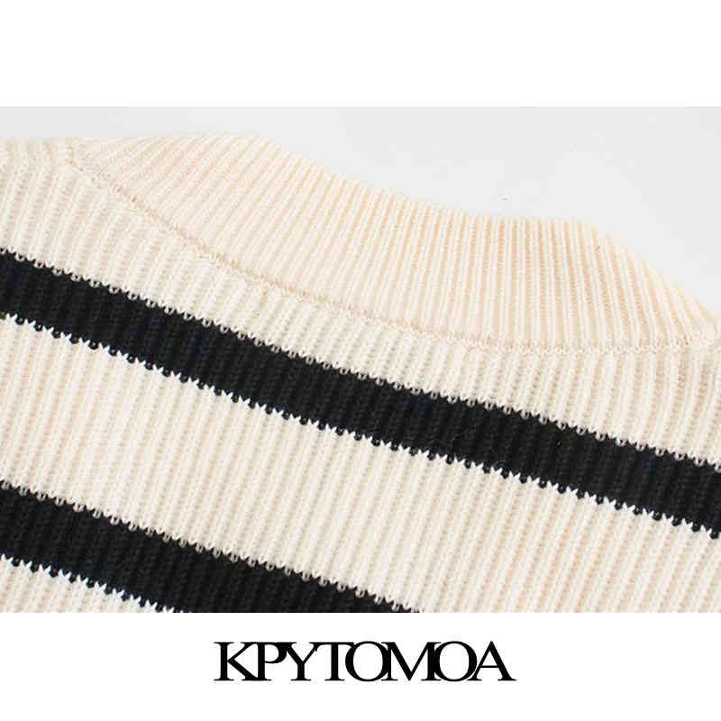 Women Fashion Oversized Striped Knitted Vest Sweater V Neck Sleeveless Female Waistcoat Chic Tops 210420