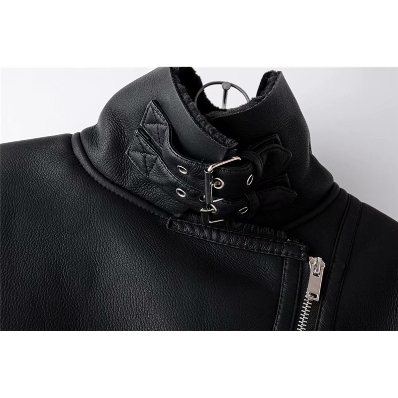 streetwear women fashion black outerwear winter lady leather-clad cool female chic moto girls jacket 210430