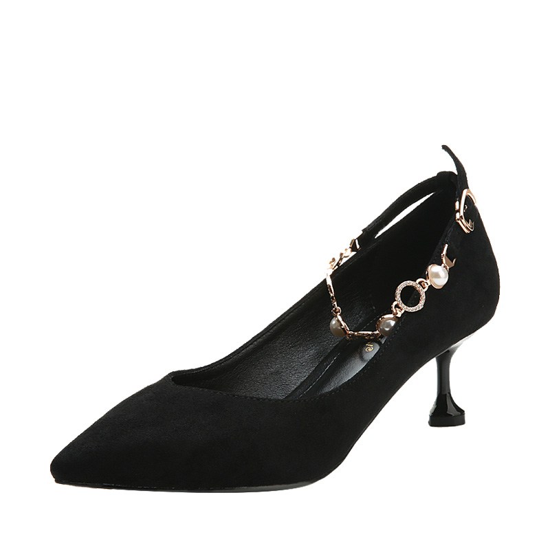 Top Quality Top Zapatos Dama Women Cute Red Pointed Toe Buckle Stray Crystal Stiletto Heel Shoes Lady Casual Black Office Shoes B6100