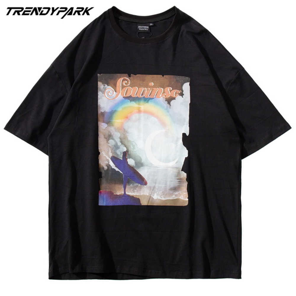 Hip Hop Men Tshirt Rainbow Painting T-Shirt Summer Short Sleeve T Shirt Harajuku Cotton Casual Streetwear Oversized Tops Tees 210601