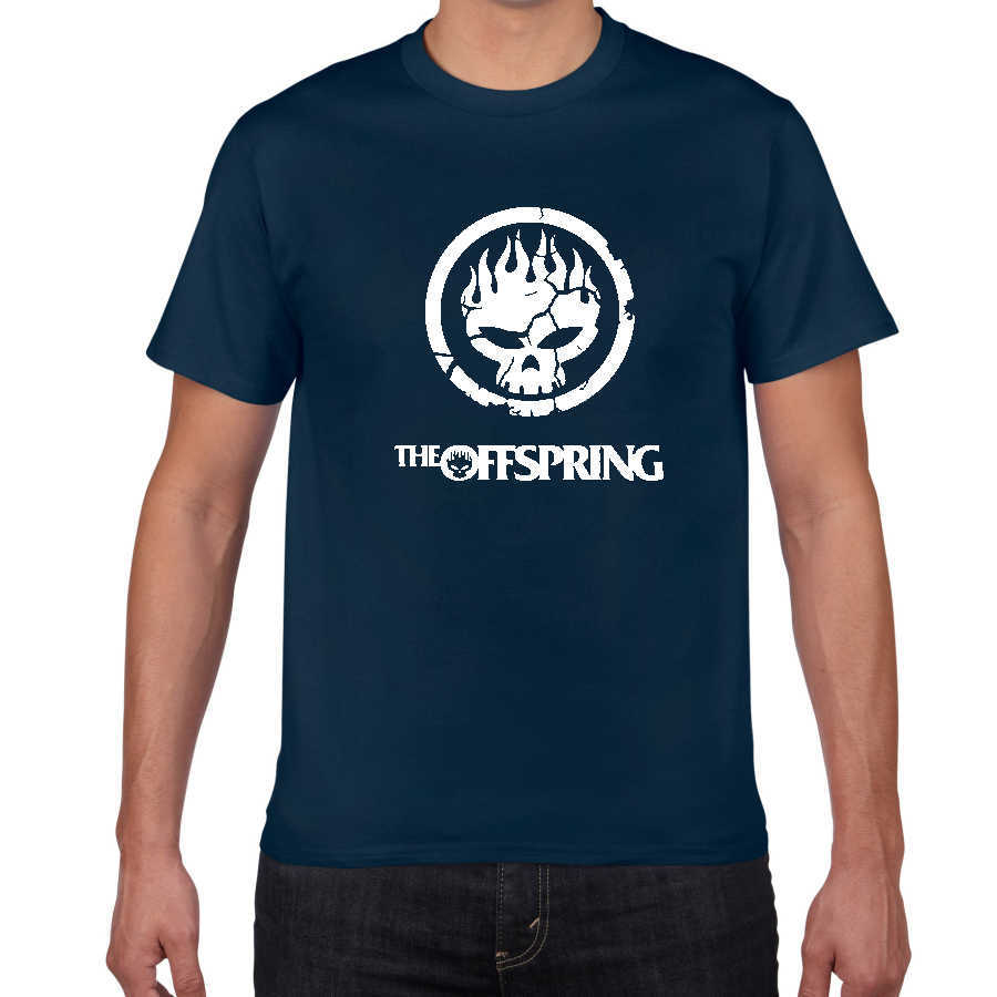 Flame Skull Head PUNK T-shirt men The Offspring punk Band Tshirt Top Quality Cotton Tee Shirts 210629
