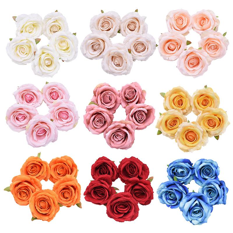 10cm Silk Rose Flower Head Artificial Flowers For Home Wedding Decoration Bridal Wreath Bouquet Accessories Floral Decor Decorative & Wreath