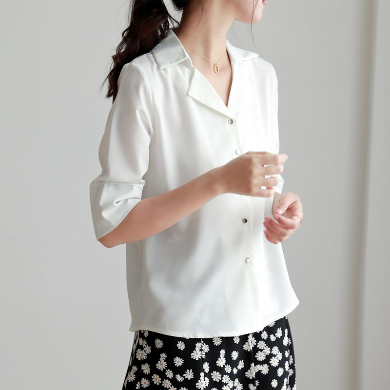 Casual Simple Shirt Blouse Turn-down Collar Single-breasted Short Sleeve Basic Color Women's Shirts Summer Tops 210514