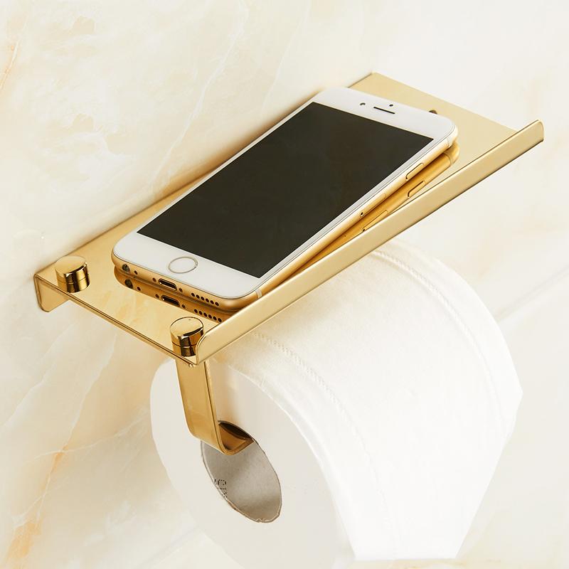 Toilet Paper Holders Bathroom Tussie Phone Holder Shelf Stainless Steel Wall Mount Rack WC Storage Accessories