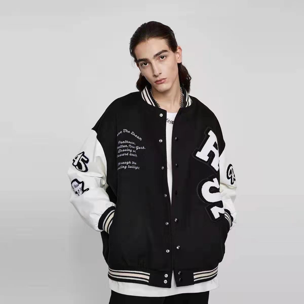 Flocking Leather Jacket Men Embroidery Jackets Unisex Fashion Oversized Hip Hop Varsity Baseball Leather Sleeve Loose Fit Coat Outerwear, Pink
Flocking Leather Jacket Men Embroidery Jackets Unisex Fashion Oversized Hip Hop Varsity Baseball Leather Sleeve Loose Fit Coat Outerwear, Pink