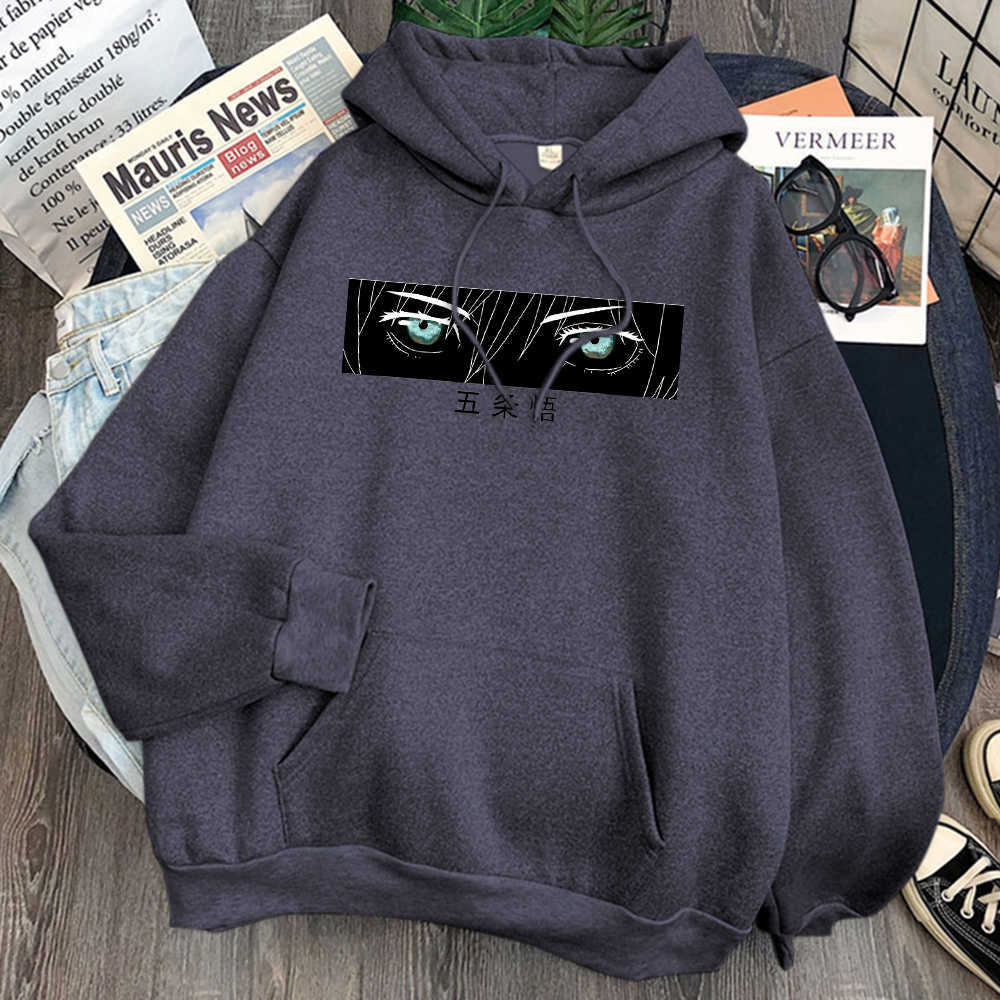 Gojo Satoru Jujutsu Kaisen Eyes Print Sweatshirts Man Long Sleeve Casual Fleece Hooded Pullover Vintage Hoody Anime Sweatshirts H0909