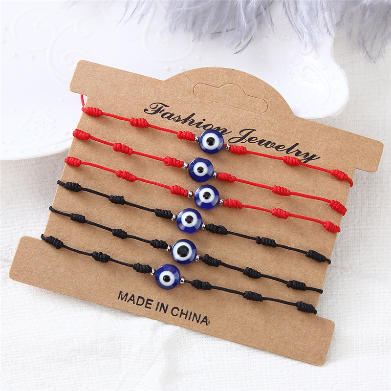 Blue Evil Eye Bracelets with Card Women Fashion Jewelry Mens Adjustable Glass Knotted Braided Rope Charm Bracelet Lucky Bangles Gifts 1lot=1set=6pcs