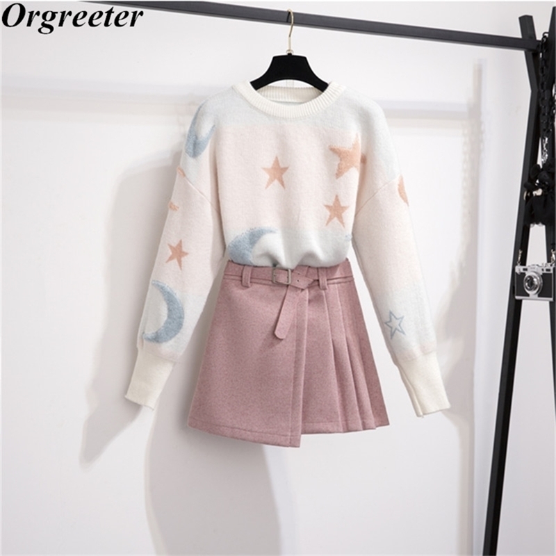 Chic Stars and moon Jacquard O-neck Long-sleeved Loose Warm Sweater 2 piece Belt Woolen Pleated Pink Mini Skirt Sets Women 210602, Only skirt
Chic Stars and moon Jacquard O-neck Long-sleeved Loose Warm Sweater 2 piece Belt Woolen Pleated Pink Mini Skirt Sets Women 210602, Only skirt