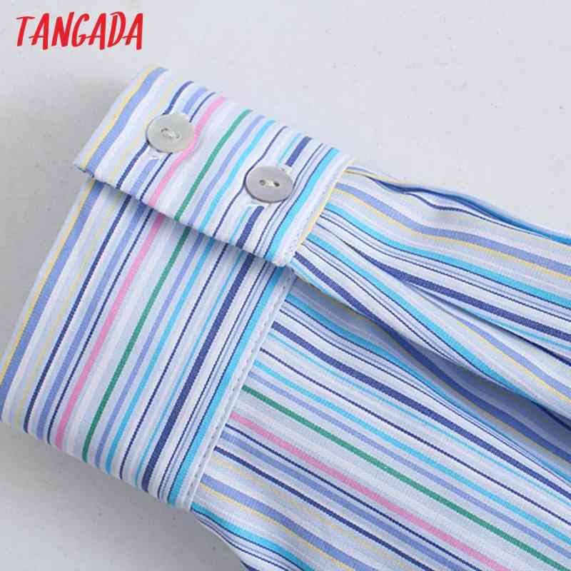 Fashion Women Colorful Striped Print Shirt Tunic Long Sleeve Ladies Mini Dress 4N6 210416
