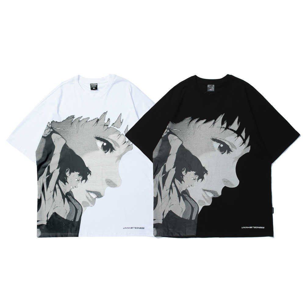 Men's Hip Hop T Shirt Oversize Japanese Anime Print Tshirt Harajuku Cotton Casual Summer Short Sleeve Streetwear T-Shirt Tops 210601