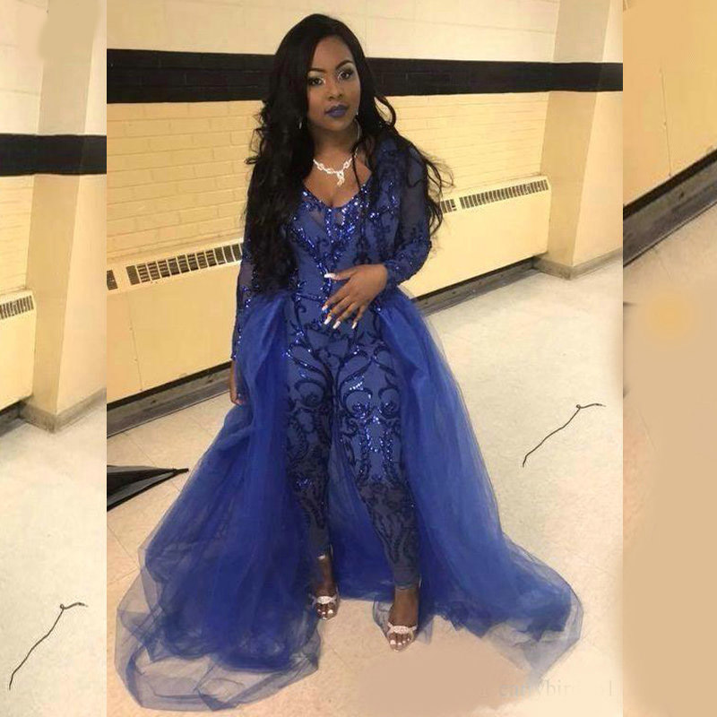 Royal Blue Jumpsuit Prom Dresses With Overskirts V Neck Long Sleeve Sequined Evening Gowns Plus Size African Pageant Pants, Same as picture
Royal Blue Jumpsuit Prom Dresses With Overskirts V Neck Long Sleeve Sequined Evening Gowns Plus Size African Pageant Pants, Same as picture