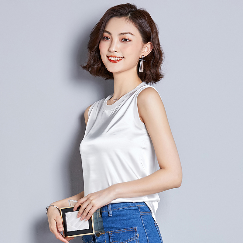 Summer Women Silk Tank Tops Plus Size Loose Sleeveless Satin Clothes Mesh Spliced Fashion Vest Blusas Casual 13825 210506