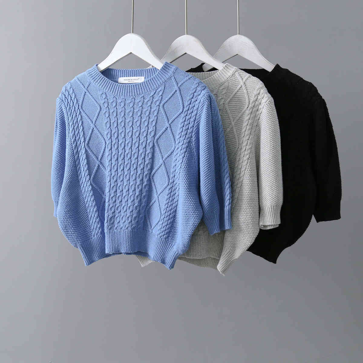 Nomikuma Knitted Half Sleeve Women Sweater Autumn New Korean Twisted Pullover Causal Short Elegant Sueter Mujer 6C221 210427