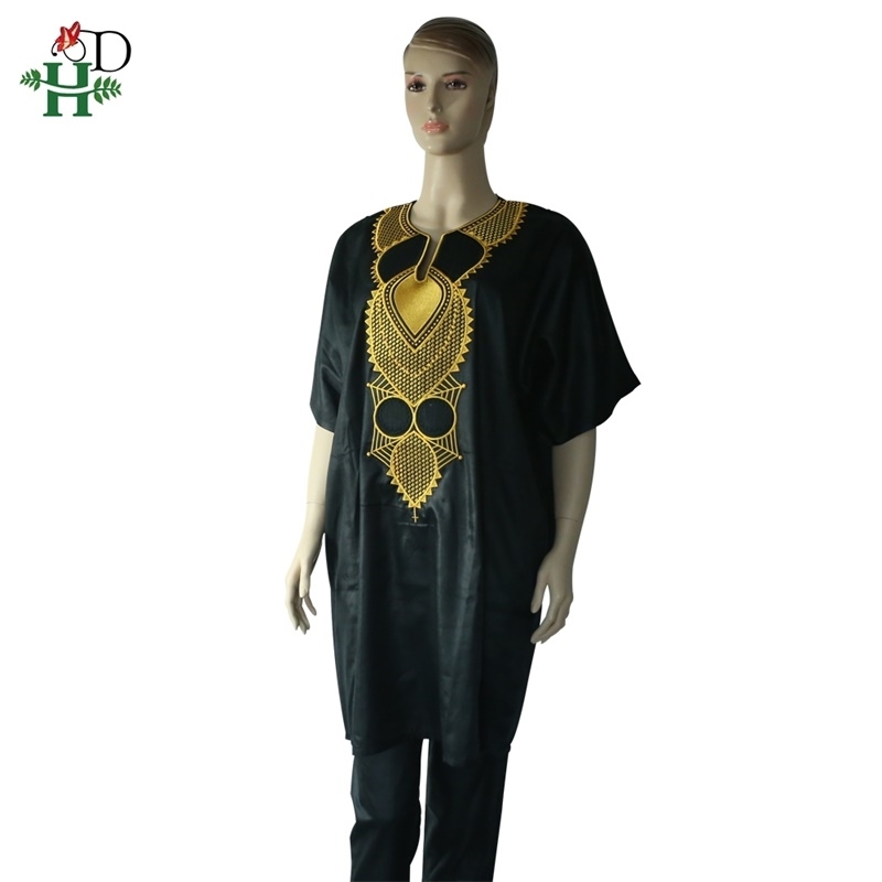 plus size spring woman suit black African lady clothing riche bazin Women Dashiki suits tops pant embroidery outfit set 210408