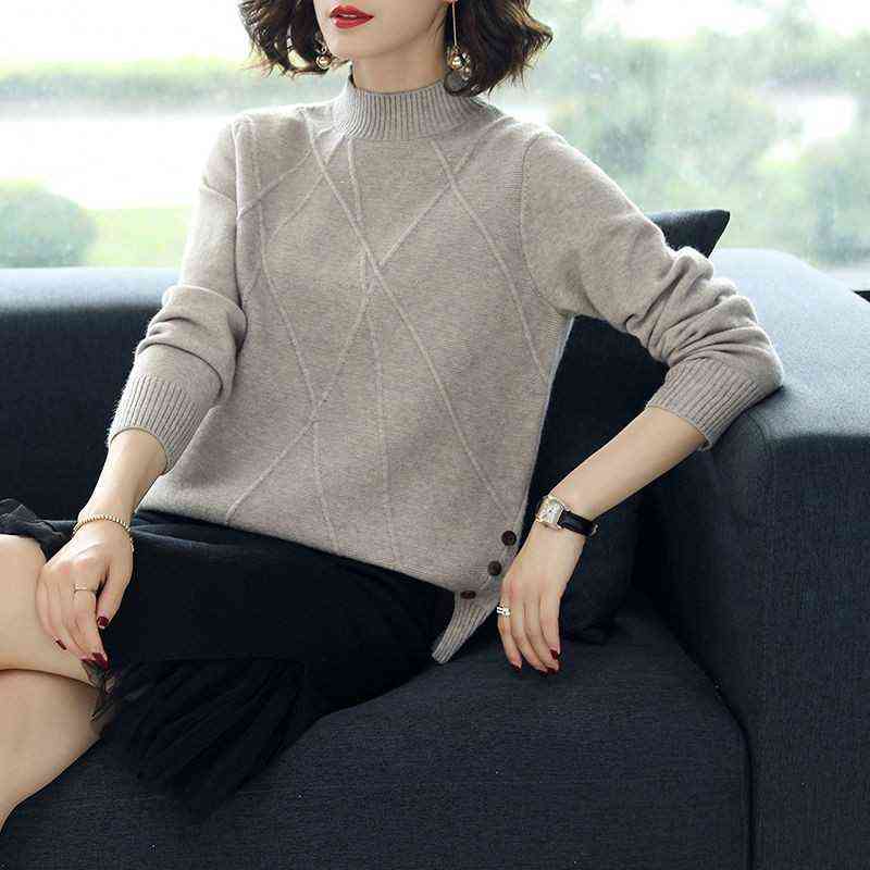 Ladies Thick Sweater Women Autumn Winter Short Loose Wild Knit Bottoming Shirt Pure Color Wild Warm Tops Autumn Half Turtleneck 211109