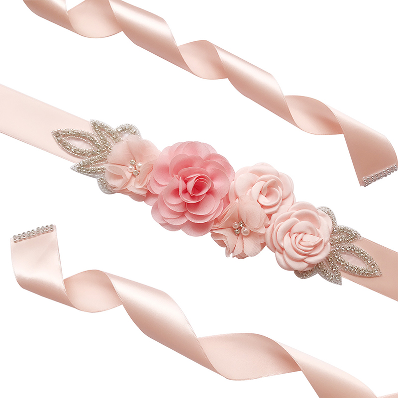Wedding Sashes Favors Accessories Bridal Wedding Belts Satin Flower Rhinestone Dress Belt Woman Girl Ribbon Girdle