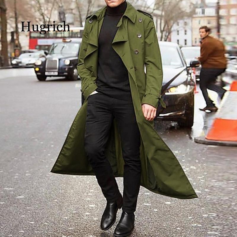 Long Slim Men Trench Coat Double-Breasted Lapel Windbreaker Male Fashion Autumn Winter Design Men's Jackets