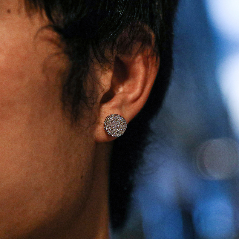 Hip HOP 1Pair Micro Full Paved Round Zircon CZ Stone Bling Iced Out Stud Earring Copper Earrings For Men Jewelry 220211