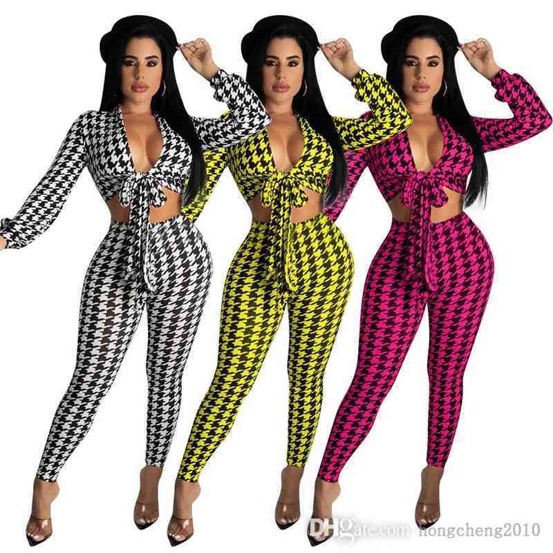 Fall Women Sexy Two Piece Pants Set Fashion Tracksuit Long Sleeve Bandage Bow Slim Thousand Bird Check Printed Shirt Leggings Suit, Yellow
Fall Women Sexy Two Piece Pants Set Fashion Tracksuit Long Sleeve Bandage Bow Slim Thousand Bird Check Printed Shirt Leggings Suit, Yellow