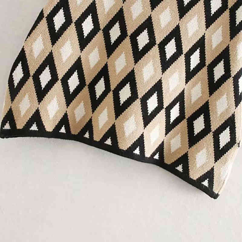 Elegant Geometric Print Women Sweater Skirt Casual Ladies Mini Vintage Female Short Office Suit Saia Mujer 210515