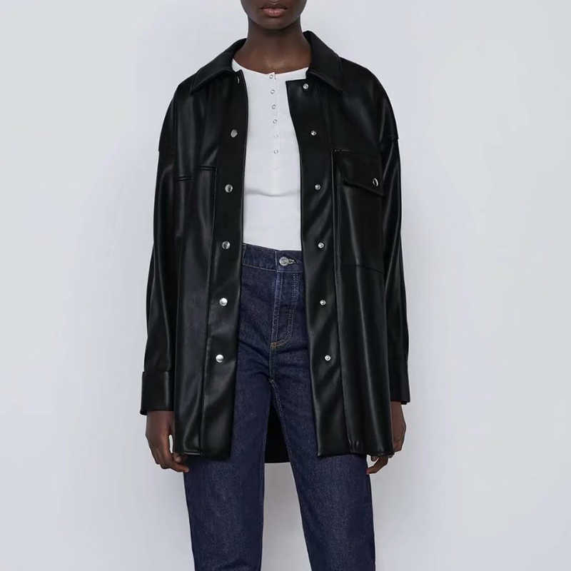 Spring Autumn PU Women Leather Jacket Thin Shirt Coat Fashion Streetwear Black Female Jacket Esthetic Gothic Vintage Outfit 210909