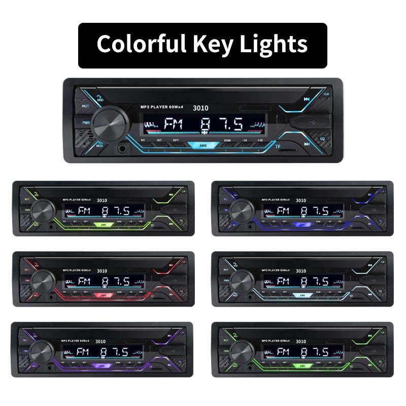Universal Car Radio Audio 12-24V Truck Bluetooth Stereo MP3 Player FM Receiver 60Wx4 With Colorful Lights AUX/USB/TF Card Auto Kit