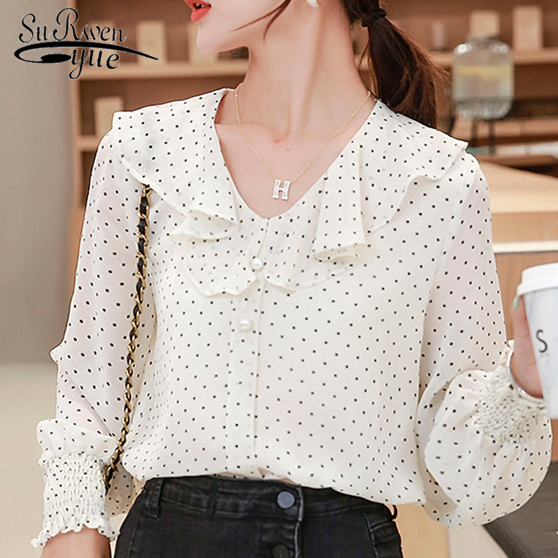 Autumn Fairy Wave Point Print Ruffled Collar Beading Tops Blouses Long Sleeve Chiffon Shirt Women Clothing 6698 50 210518, White
Autumn Fairy Wave Point Print Ruffled Collar Beading Tops Blouses Long Sleeve Chiffon Shirt Women Clothing 6698 50 210518, White