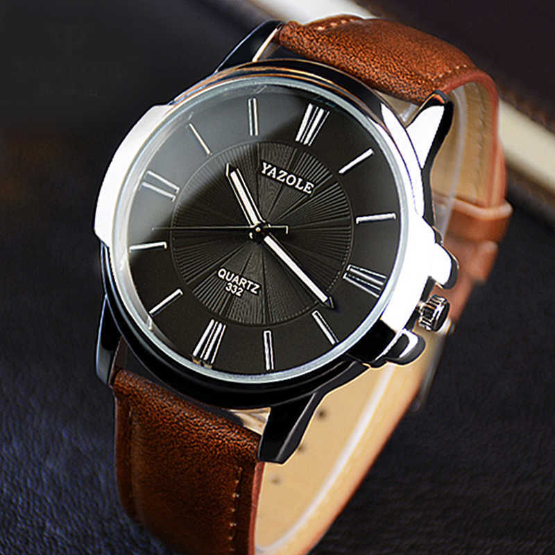 

New YAZOLE Mens Watches Top Brand Luxury Blue Glass Watch Men Watch Waterproof Leather Roman Men's Watch Male Clock relojes saat H1012, Brown white