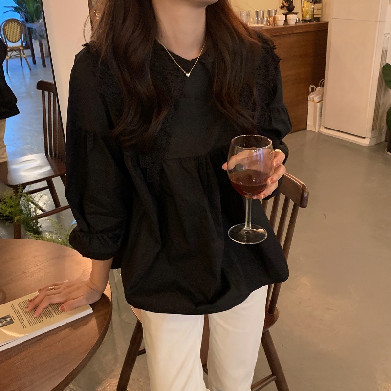 Nomikuma Korean Hook Hollow-out Turn-down Collar Blouse Causal Long Sleeve Pullover Tops New Women Blusas Shirt 6D565 210427