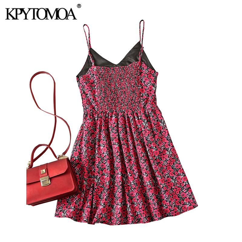 Women Chic Summer Fashion Floral Print Mini Dress Backless Elastic Thin Straps Beach Female Dresses Mujer 210420