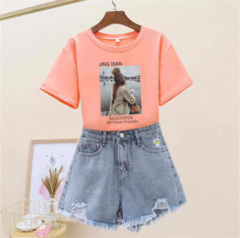 Skirts Fashion Cotton T-Shirt Tops + Short Jeans 2 Pieces Sets 2021 Summer Women's Denim Pants Cartoon Print Suit JM1H, Green t shirt
Skirts Fashion Cotton T-Shirt Tops + Short Jeans 2 Pieces Sets 2021 Summer Women's Denim Pants Cartoon Print Suit JM1H, Green t shirt
