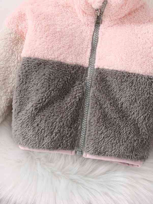 Baby Zip Up Cut And Sew Drop Shoulder Flannel Coat SHE