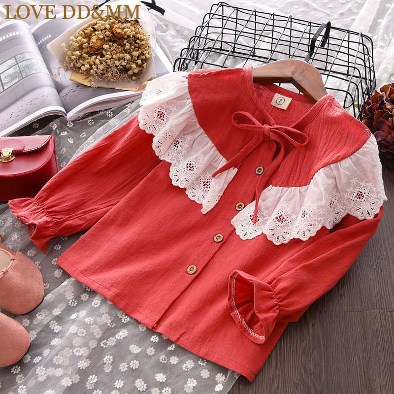 LOVE DD&MM Girls Shirts Autumn Children's Wear Girls Sweet Lovely Lace Hollow Ruffled Long-Sleeved Shirt 210715