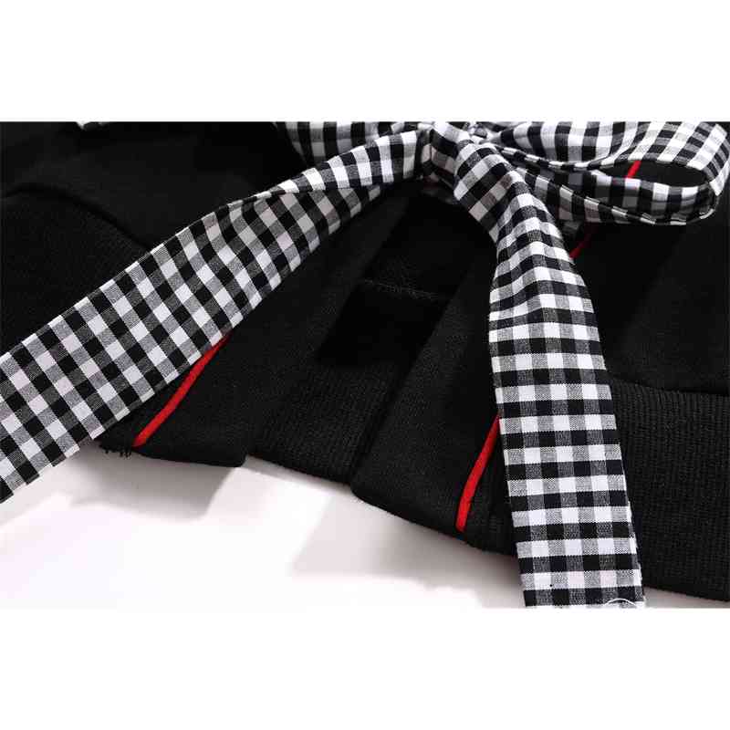 Nomikuma Women Sweatshirt Sweet Bowknot Plaid Patchwork Hoodies Top Autumn New Patchwork Long Sleeve Pullover Jumper 6C947 210427
