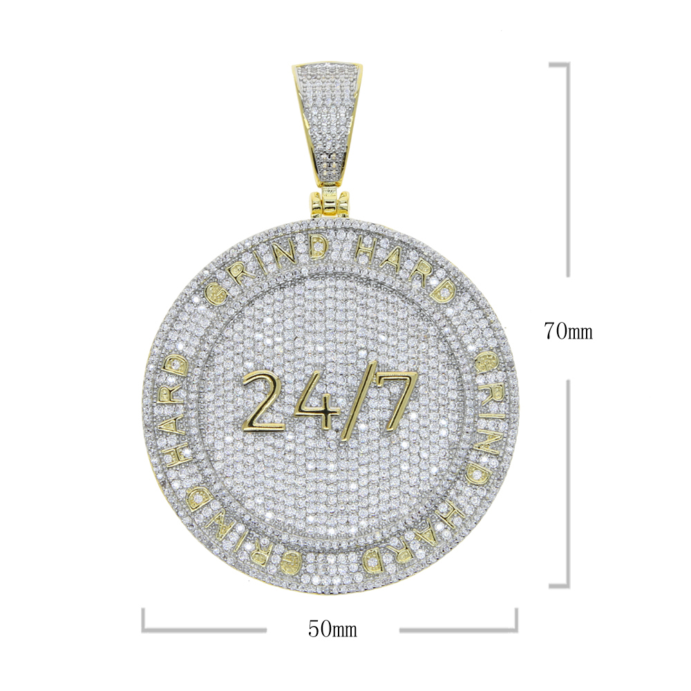 Drop ship hip hop penadnt Necklace with gold plated engraved Letter Grind Hard with Full Cubic zircon Paved Round Charm Punk styles Jewelry For Men Wo