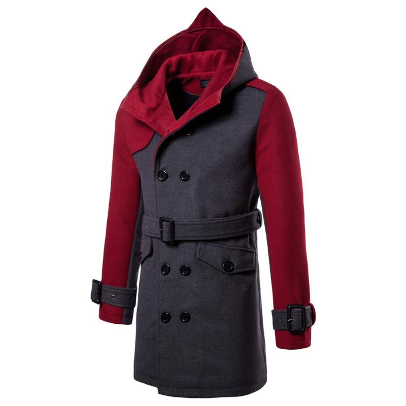 Men Winter Cashmere Overcoat Warm Double Breasted Hooded High Quality 2021 Wool Trench Coat Belt Long Overcoats Men's & Blends